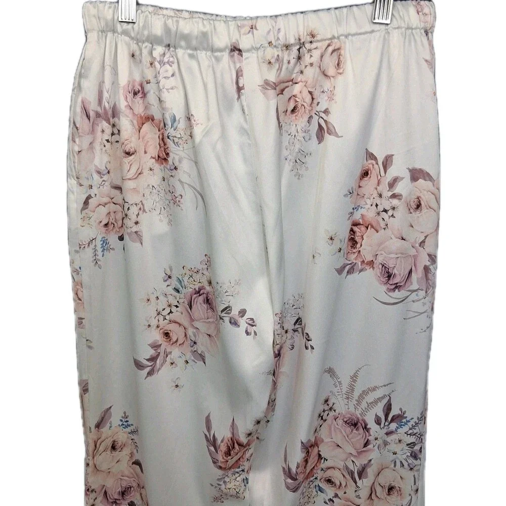 Le Rose Pajama Satin Pants Rose Motif Size XS Cottagecore Feminine